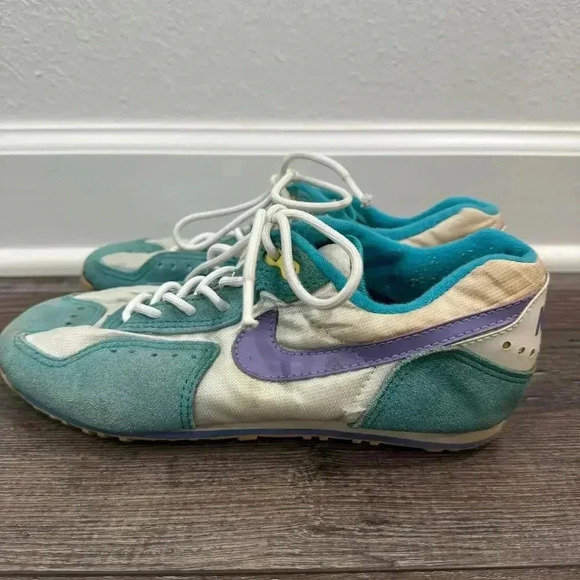 Vintage Nike 1970 Teal Purple Leather Women's Sneakers Size 6.5 KOREA Cycling - Picture 5 of 11